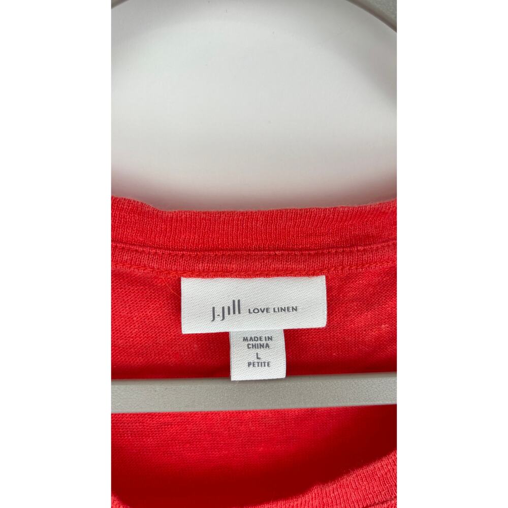 J Jill Love Linen Short Sleeve Shirt Womens Large Petite Red Orange Front Tie - Picture 7 of 10